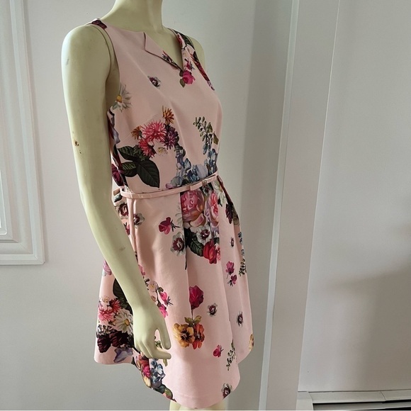 Ted BAKER DEAVON WOMEN'S OIL PAINTING Floral Sleeveless Belted DRESS NUDE PINK 6 - Picture 3 of 15